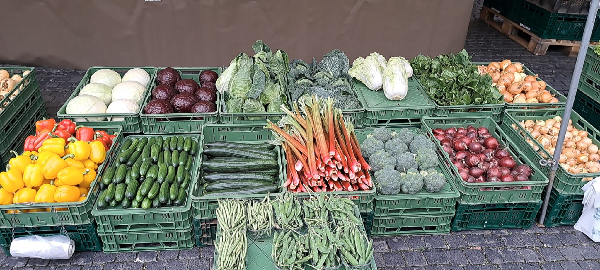 Auswahl saisonales Gemüse am Fischer Gemüse Marktstand in Weimar Auswahl saisonales Gemüse am Fischer Gemüse Marktstand in Weimar